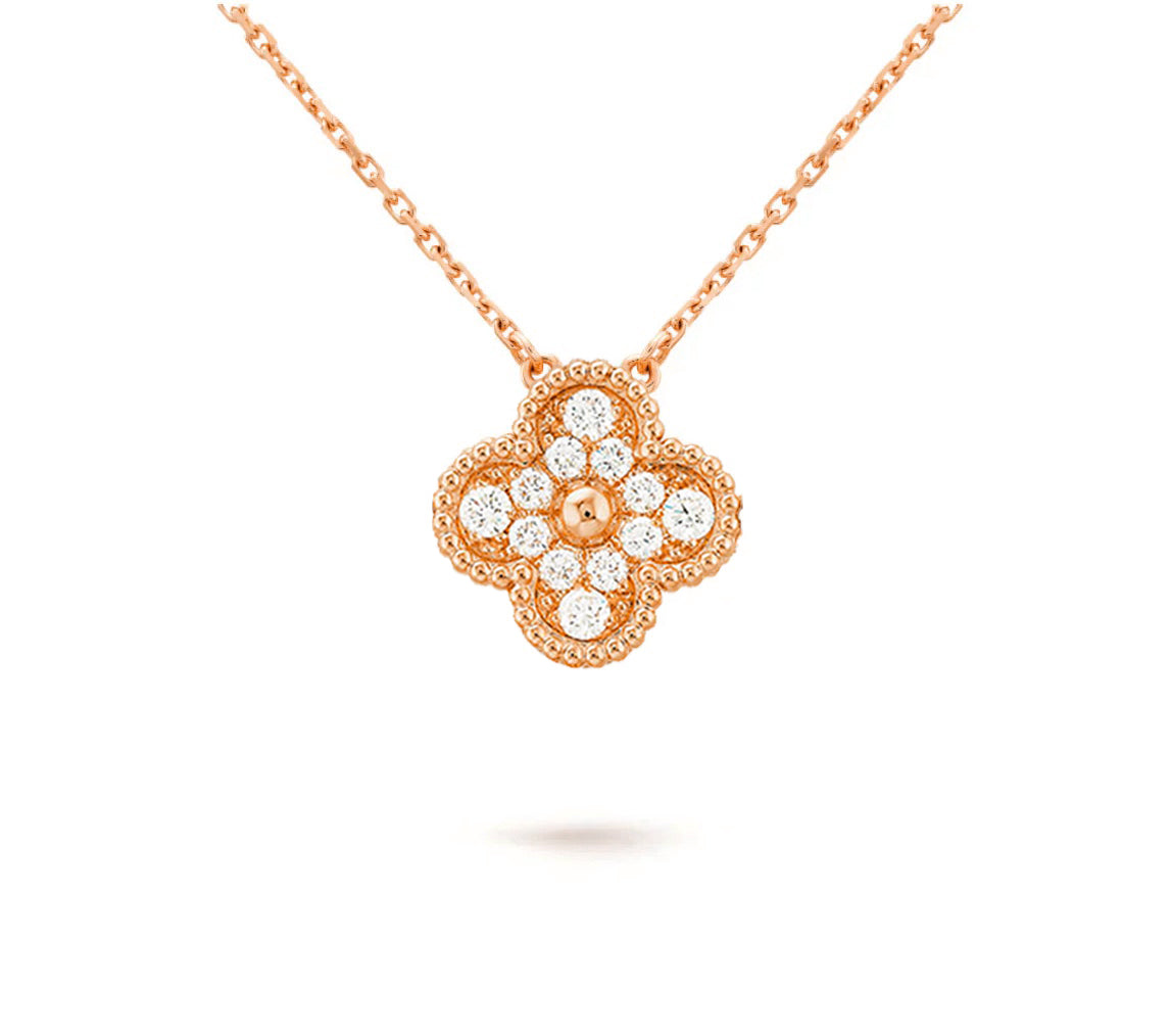 [NOBLE AURA]CLOVER 15MM DIAMOND SINGLE FLOWER NECKLACE COLLECTION