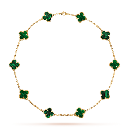 [NOBLE AURA]CLOVER 10 MOTIFS MALACHITE NECKLACE