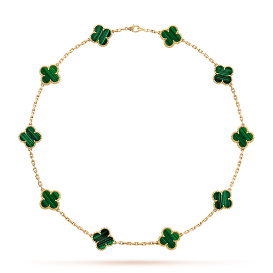[NOBLE AURA]CLOVER 10 MOTIFS MALACHITE NECKLACE