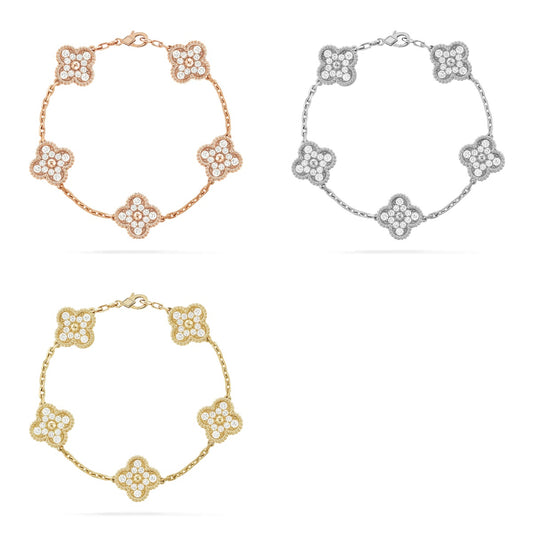 [NOBLE AURA] CLOVER 5 MOTIF FULL DIAMOND BRACELET COLLECTION