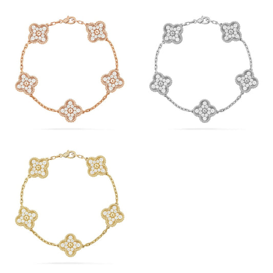 [NOBLE AURA] CLOVER 5 MOTIF FULL DIAMOND BRACELET COLLECTION