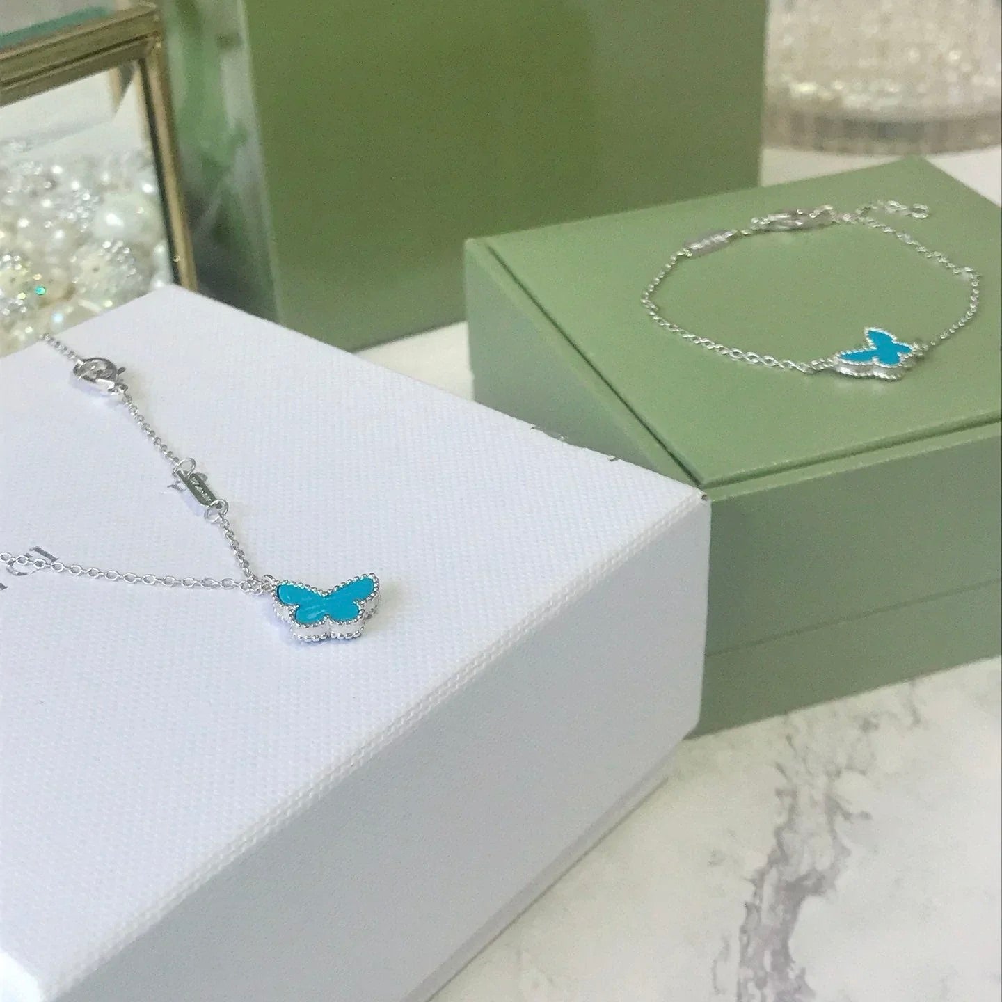 [NOBLE AURA]BUTTERFLY TURQUOISE BUTTERFLY BRACELET SILVER