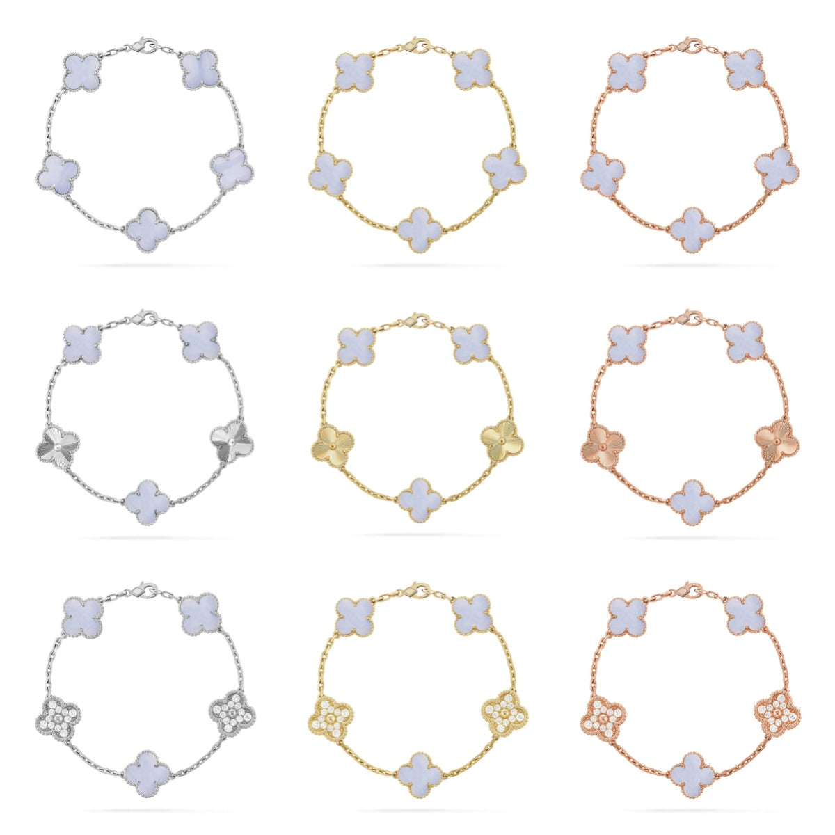 [NOBLE AURA] CLOVER 5 MOTIF PURPLE CHALCEDONY BRACELET COLLECTION