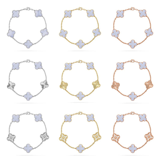 [NOBLE AURA] CLOVER 5 MOTIF PURPLE CHALCEDONY BRACELET COLLECTION
