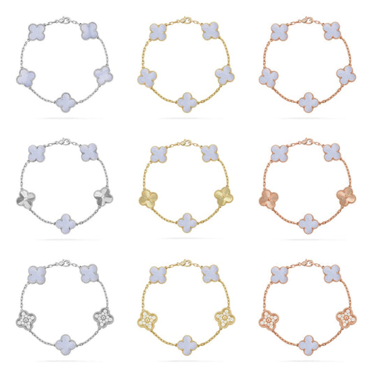[NOBLE AURA] CLOVER 5 MOTIF PURPLE CHALCEDONY BRACELET COLLECTION