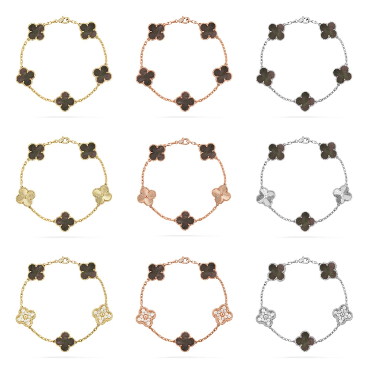 [NOBLE AURA] CLOVER 5 MOTIF GRAY MOP BRACELET COLLECTION
