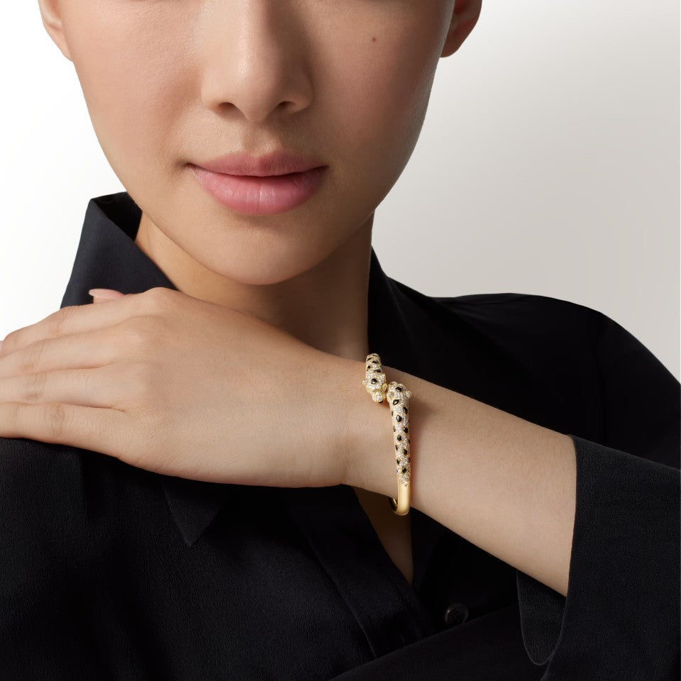 [NOBLE AURA] PANTHERE DOUBLE HEADED HALF DIAMOND OPEN BRACELET