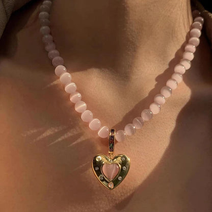 Opal heart pentagram gemstone necklace