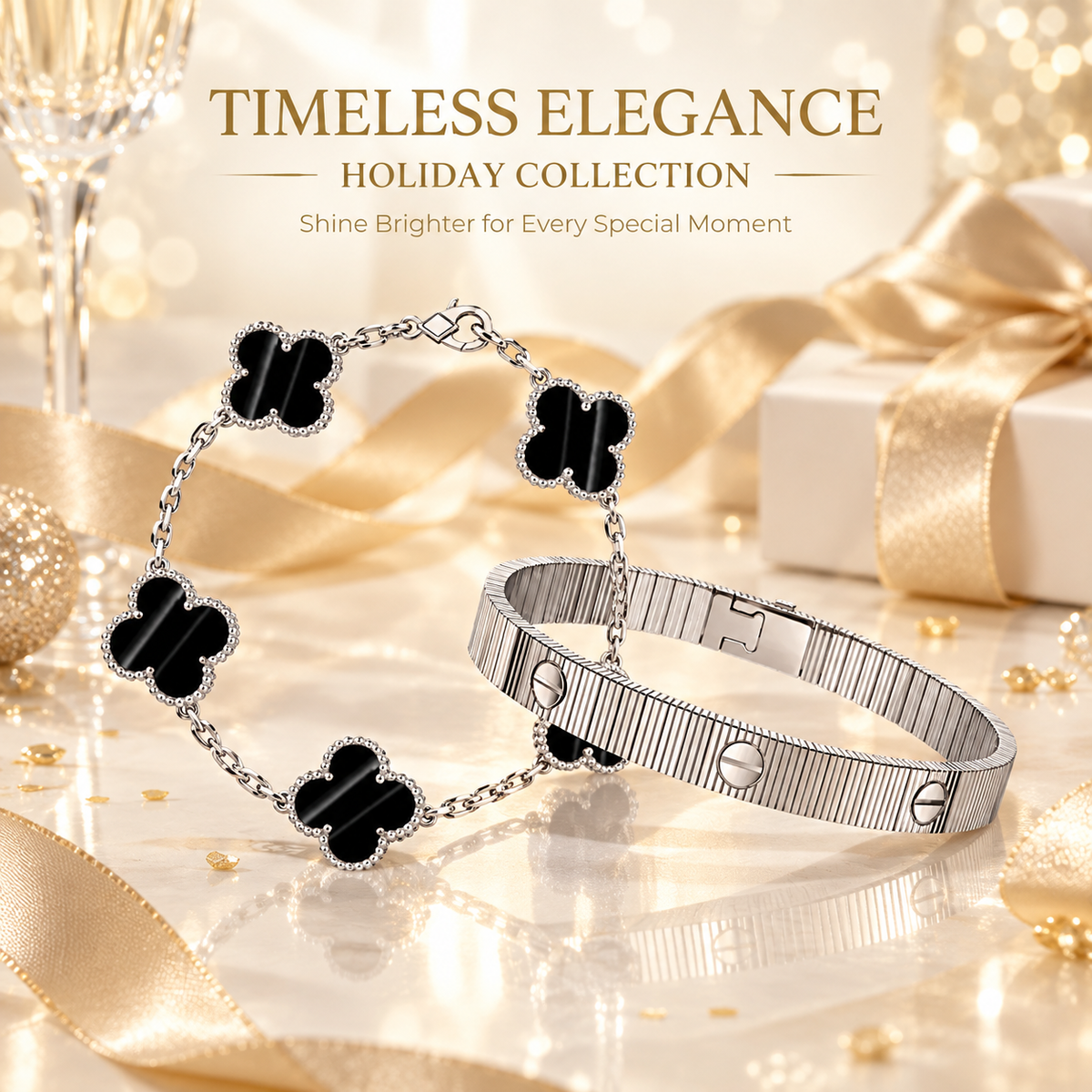 [NOBLE AURA] Clover 5-Motif & LOVE Unlimited Bracelet Set