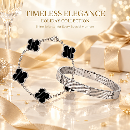 [NOBLE AURA] Clover 5-Motif & LOVE Unlimited Bracelet Set