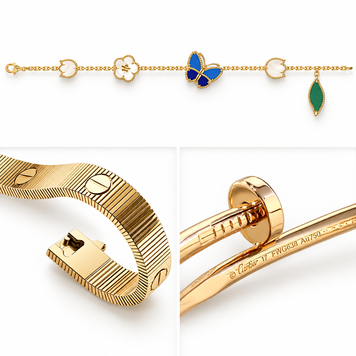 [NOBLE AURA]Clover Lucky Spring & Love & Juste Garden 3-Piece  Bracelet Stack Set
