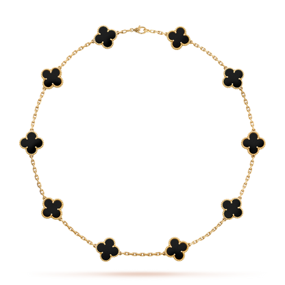 [NOBLE AURA]CLOVER 10 MOTIFS ONYX NECKLACE