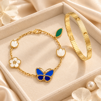 [NOBLE AURA] Lucky Spring Butterfly 5-Motif & LOVE Unlimited Bracelet Stack Set