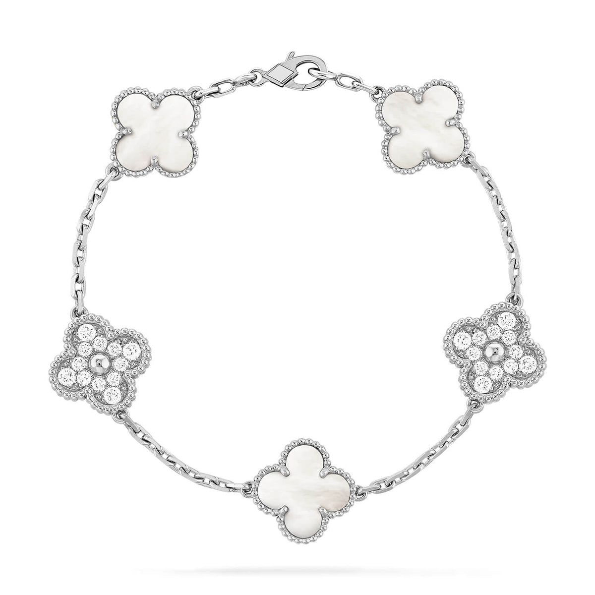 [NOBLE AURA]CLOVER WHITE PEARL MOP 5 MOTIF BRACELET COLLECTION