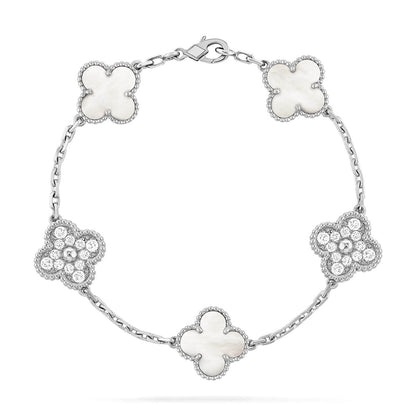 [NOBLE AURA]CLOVER WHITE PEARL MOP 5 MOTIF BRACELET COLLECTION