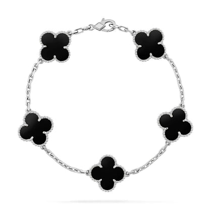 [NOBLE AURA]Clover & Love Sliver 2-Piece Bracelet Stack Set