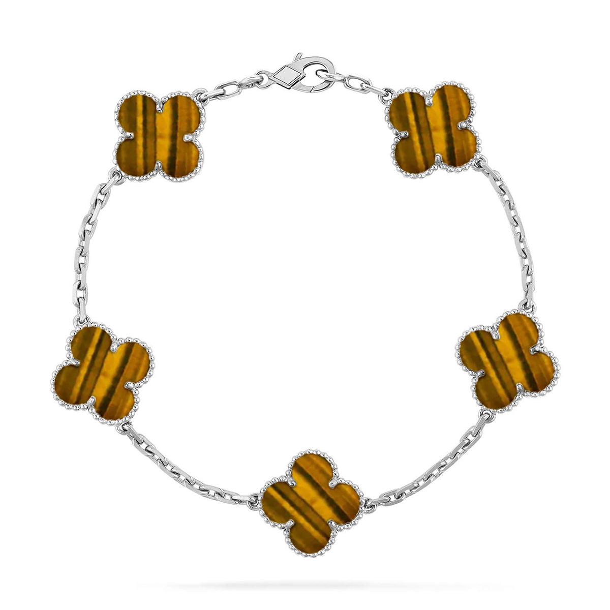 [NOBLE AURA] CLOVER 5 MOTIFS TIGER EYE BRACELET COLLECTION