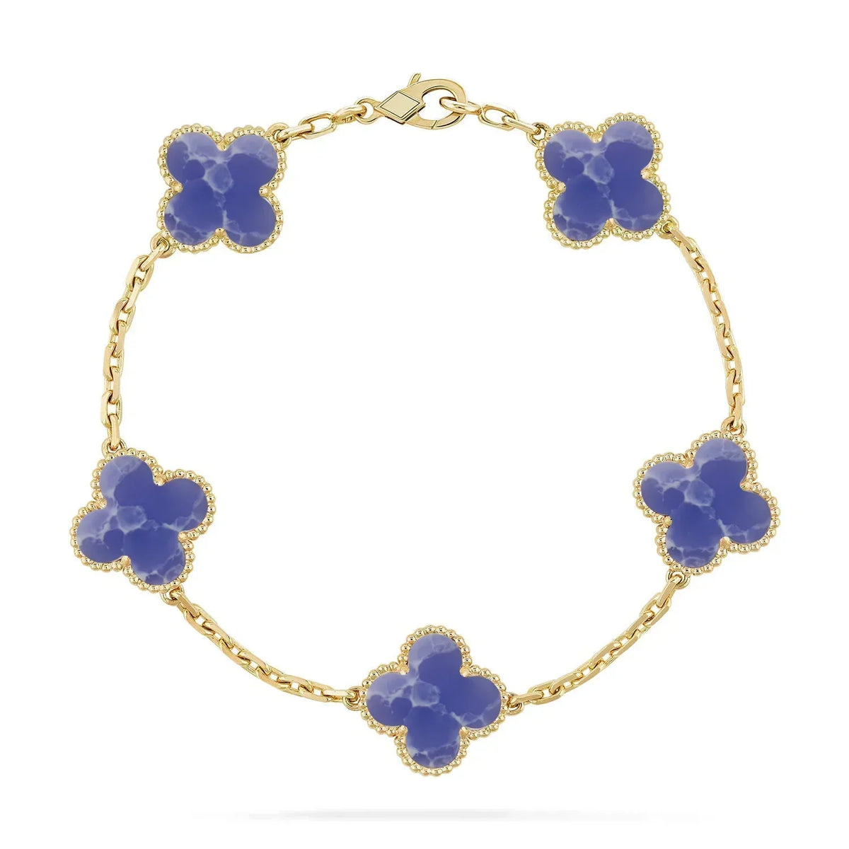 [NOBLE AURA] LOVE & JUSTE & Blue Veins Clover 5-Motif Diamond Bracelet Stack Set