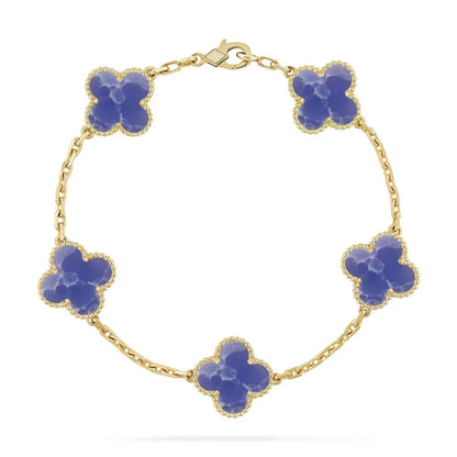 [NOBLE AURA] LOVE & JUSTE & Blue Veins Clover 5-Motif Diamond Bracelet Stack Set