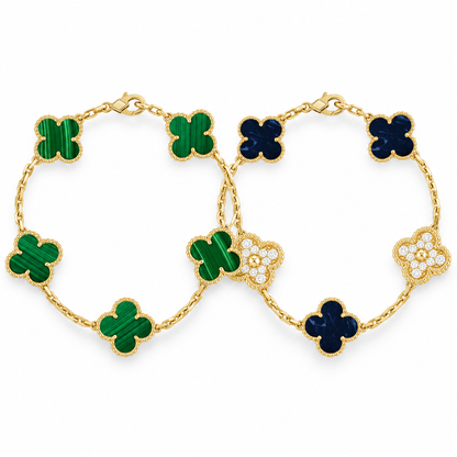[NOBLE AURA]Clover 5-Motif Malachite & Pietersite Bracelet Stack Set