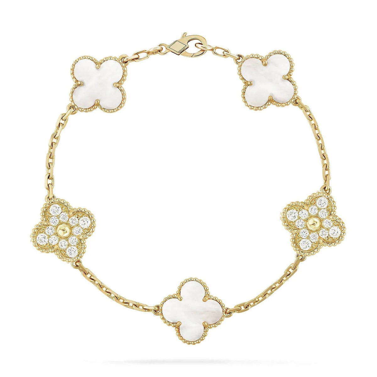 [NOBLE AURA]CLOVER WHITE PEARL MOP 5 MOTIF BRACELET COLLECTION