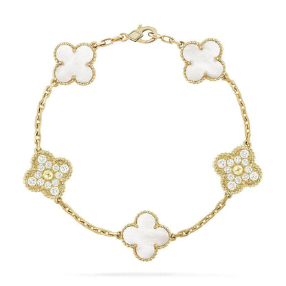 [NOBLE AURA]CLOVER WHITE PEARL MOP 5 MOTIF BRACELET COLLECTION