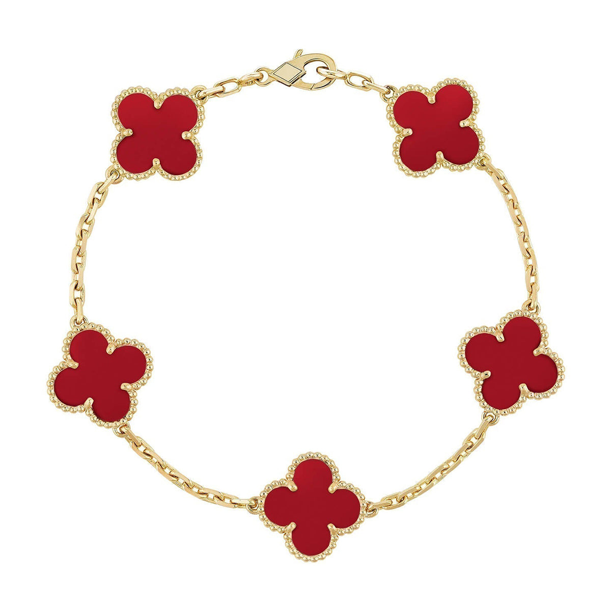 [NOBLE AURA] CLOVER 5 MOTIF RED CORNELIAN BRACELET COLLECTION