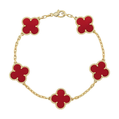 [NOBLE AURA] CLOVER 5 MOTIF RED CORNELIAN BRACELET COLLECTION