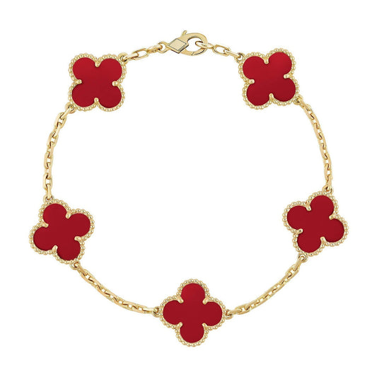 [NOBLE AURA] CLOVER 5 MOTIF RED CORNELIAN BRACELET COLLECTION