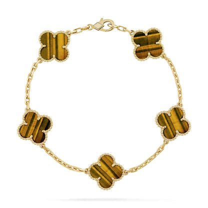 [NOBLE AURA] CLOVER 5 MOTIFS TIGER EYE BRACELET COLLECTION