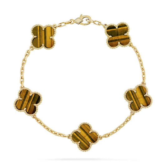 [NOBLE AURA] CLOVER 5 MOTIFS TIGER EYE BRACELET COLLECTION