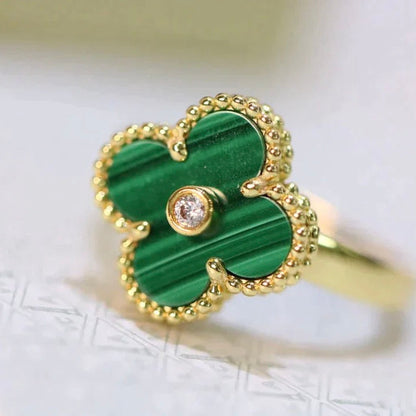 [NOBLE AURA]CLOVER MALACHITE RING GOLD DIAMOND