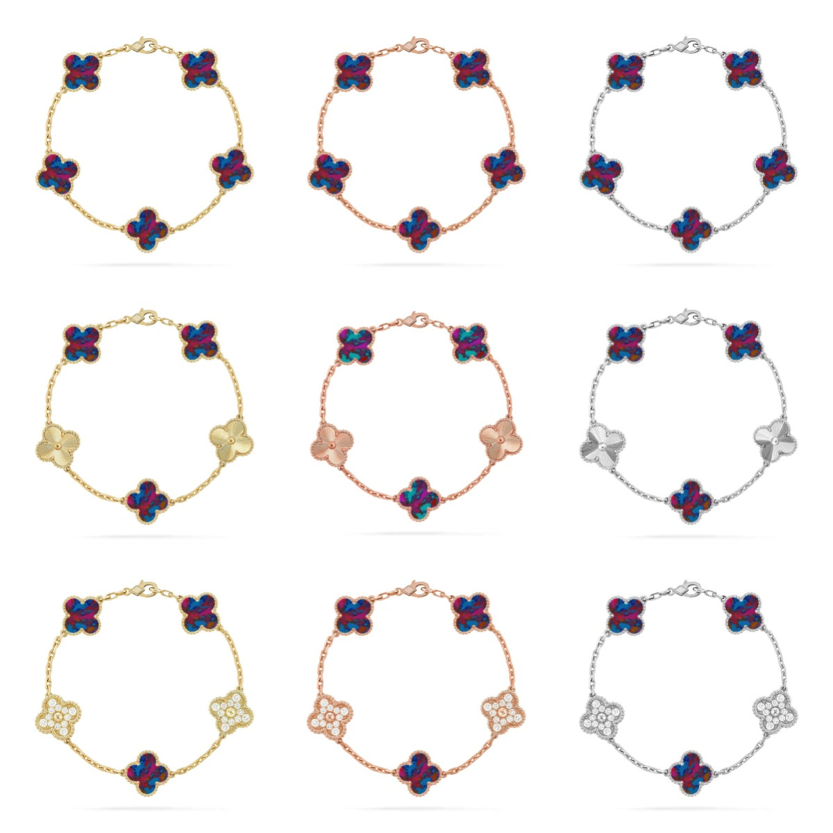 [NOBLE AURA]CLOVER 5 MOTIF COLOR GEMSTONES BRACELET COLLECTION