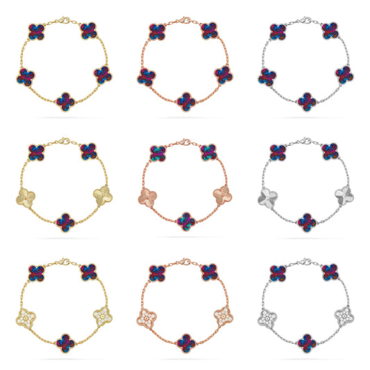 [NOBLE AURA]CLOVER 5 MOTIF COLOR GEMSTONES BRACELET COLLECTION