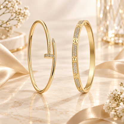 [NOBLE AURA] JUSTE Diamond & LOVE Diamond-Paved Bracelet Stack Set