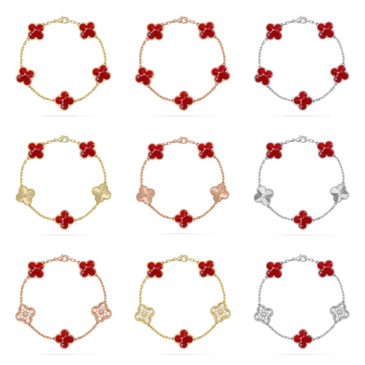 [NOBLE AURA]CLOVER 5 MOTIF RED PATTERN BRACELET COLLECTION