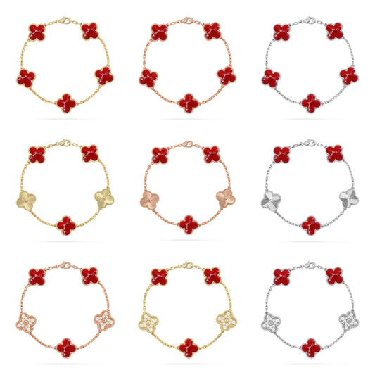 [NOBLE AURA]CLOVER 5 MOTIF RED PATTERN BRACELET COLLECTION