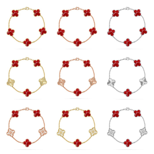 [NOBLE AURA]CLOVER 5 MOTIF RED PATTERN BRACELET COLLECTION