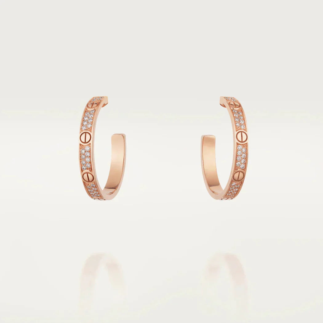 [NOBLE AURA]LOVE DIAMOND PINK GOLD HOOP EARRINGS