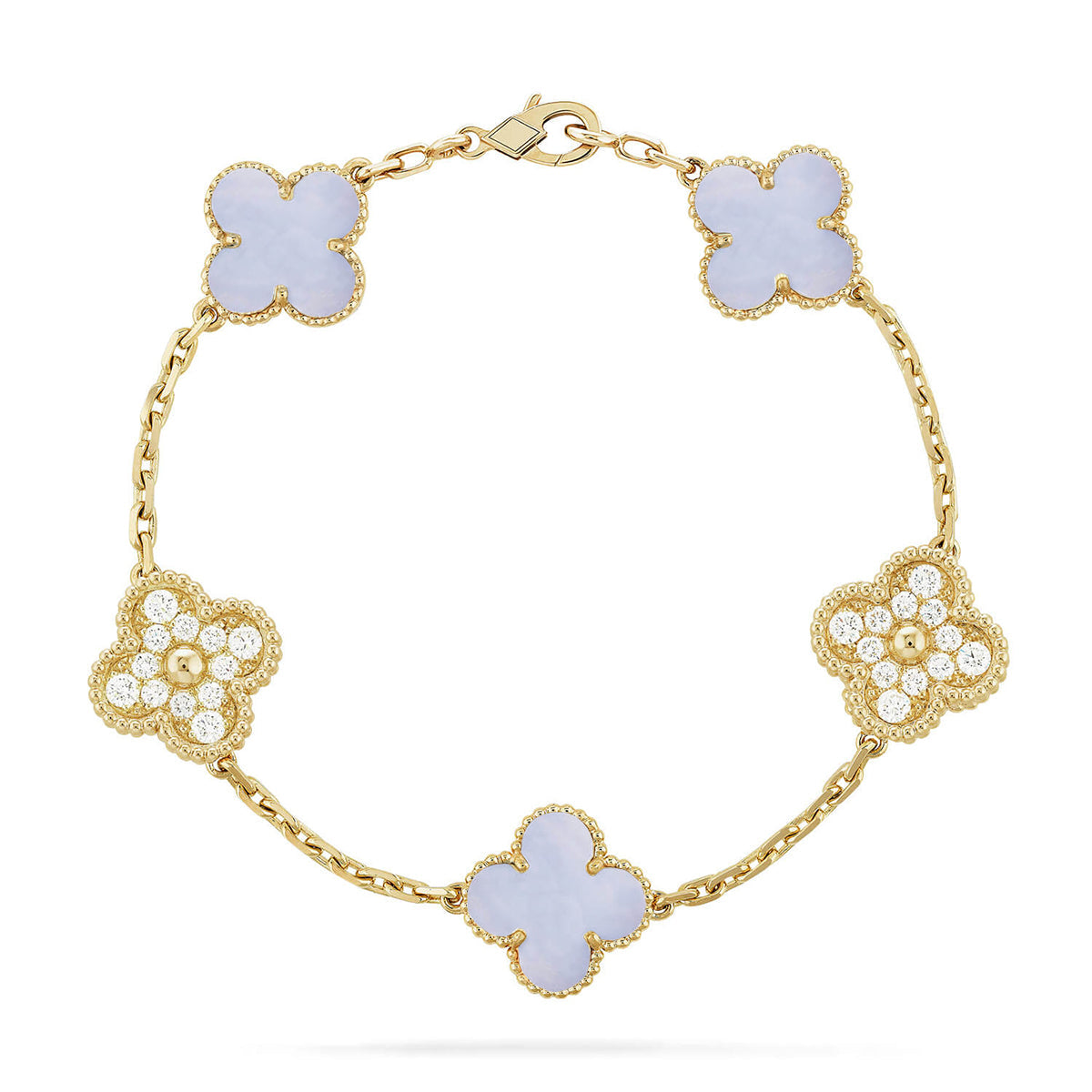 [NOBLE AURA] CLOVER 5 MOTIF PURPLE CHALCEDONY BRACELET COLLECTION