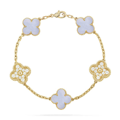 [NOBLE AURA] CLOVER 5 MOTIF PURPLE CHALCEDONY BRACELET COLLECTION