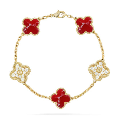 [NOBLE AURA]CLOVER 5 MOTIF RED PATTERN BRACELET COLLECTION