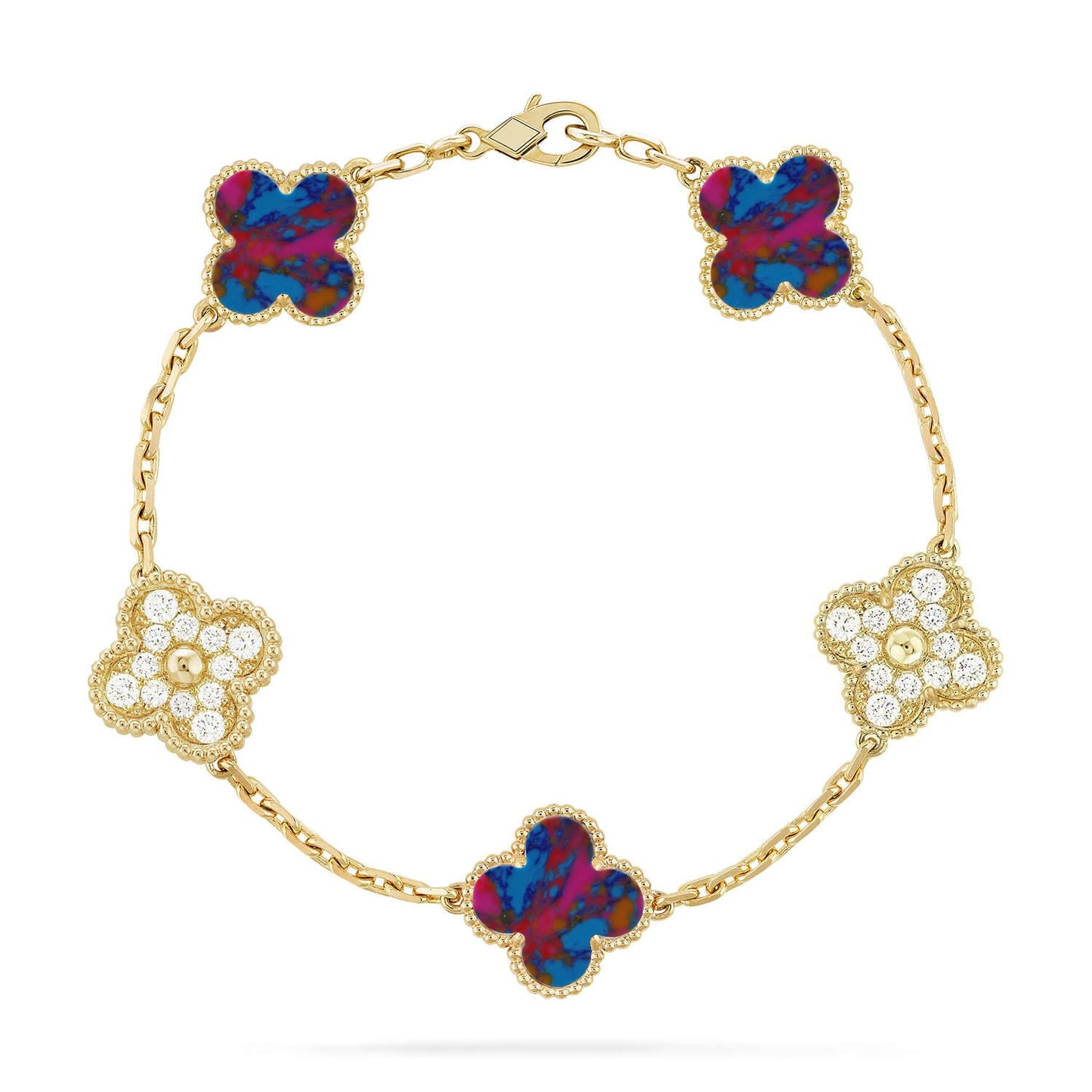 [NOBLE AURA]CLOVER 5 MOTIF COLOR GEMSTONES BRACELET COLLECTION