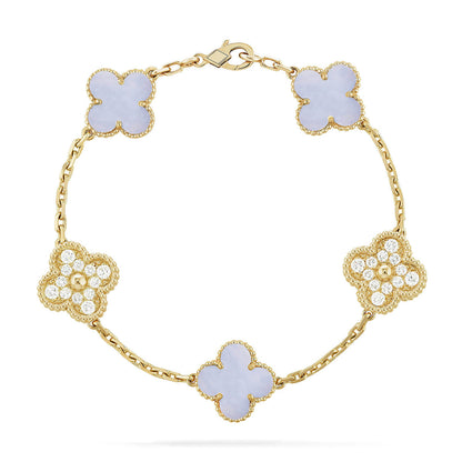 [NOBLE AURA] CLOVER 5 MOTIF PURPLE CHALCEDONY BRACELET COLLECTION