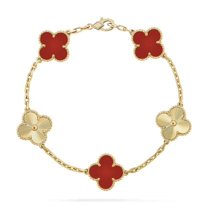 [NOBLE AURA] CLOVER 5 MOTIF RED CORNELIAN BRACELET COLLECTION