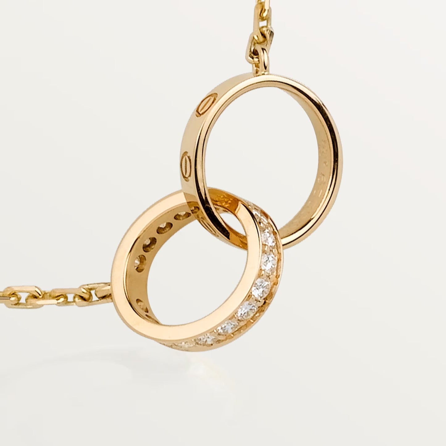 [NOBLE AURA] LOVE DOUBLE RING HALF DIAMOND NECKLACE