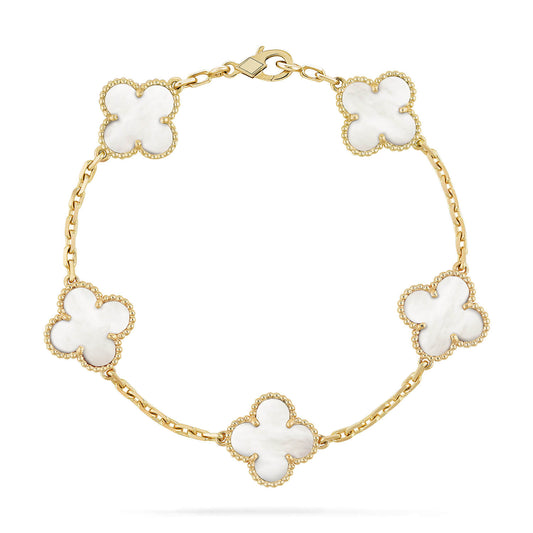 [NOBLE AURA]CLOVER  5 MOTIF WHITE MOP BRACELET