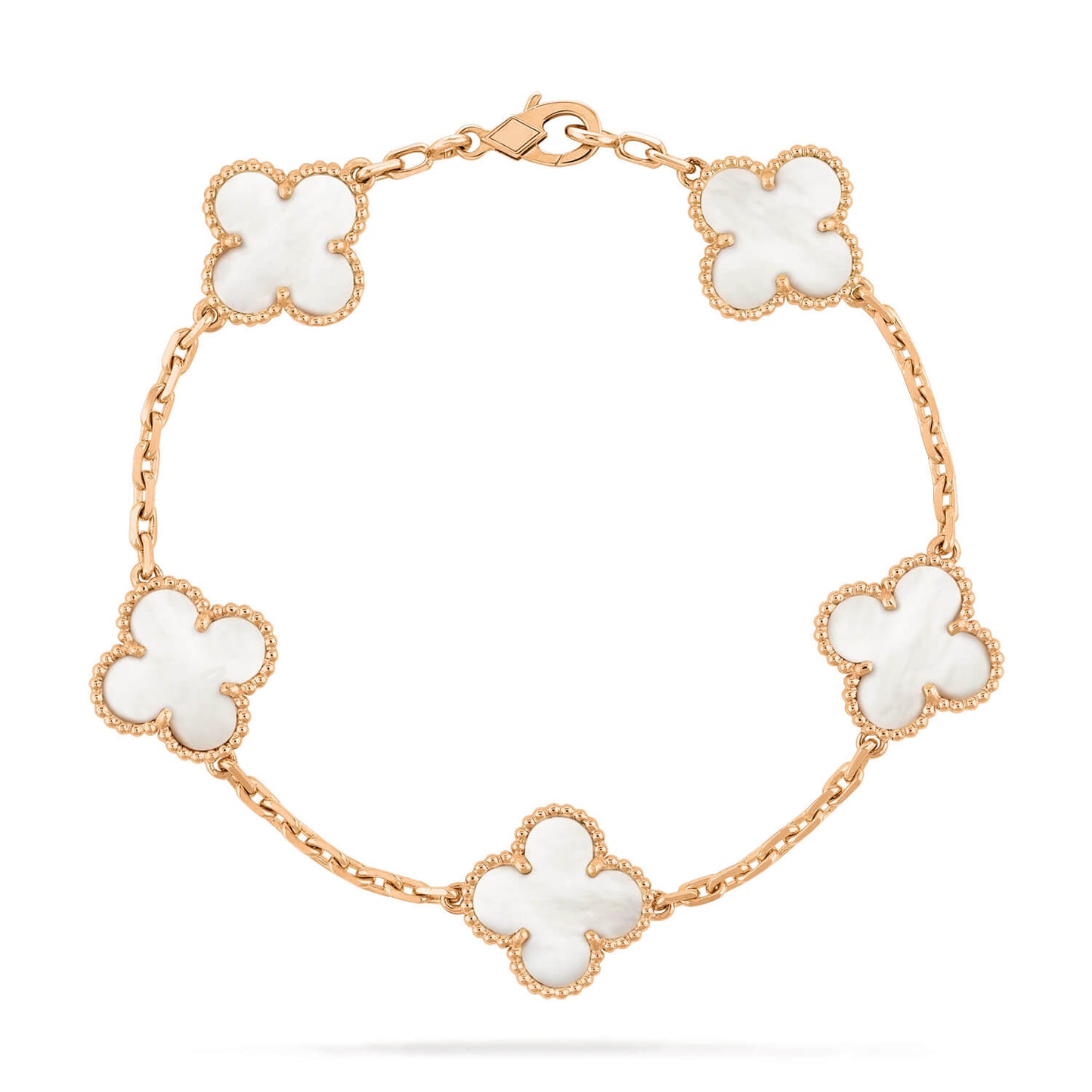 [NOBLE AURA]CLOVER  5 MOTIF WHITE MOP BRACELET