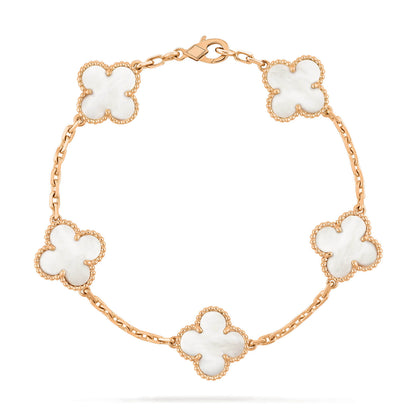[NOBLE AURA]CLOVER  5 MOTIF WHITE MOP BRACELET