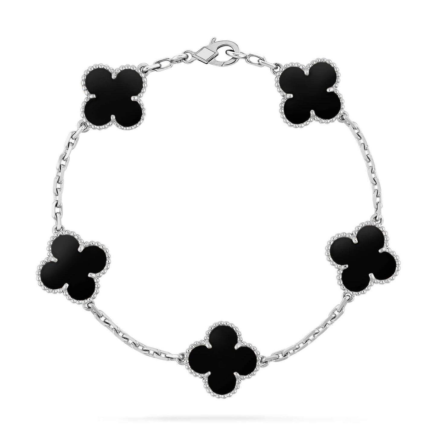 [NOBLE AURA]CLOVER 5 MOTIF ONYXS  BRACELET SILVER